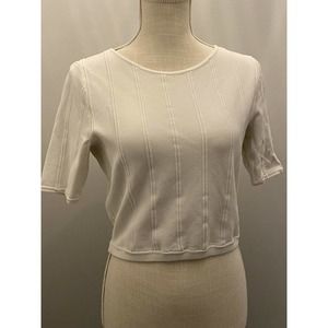 Alice + Olivia White Cropped Stretch Top Large